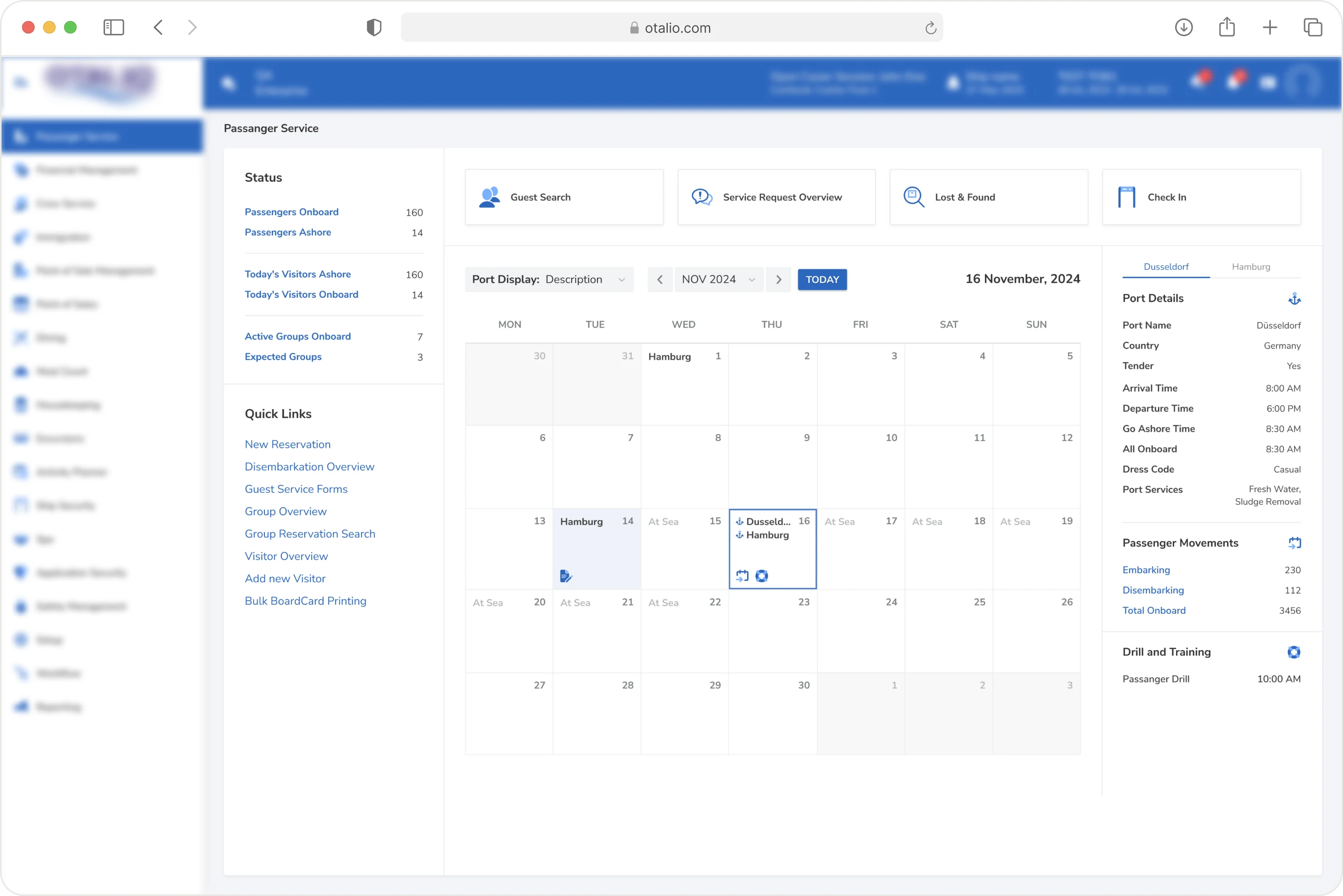 Otalio cruise ship property management system
